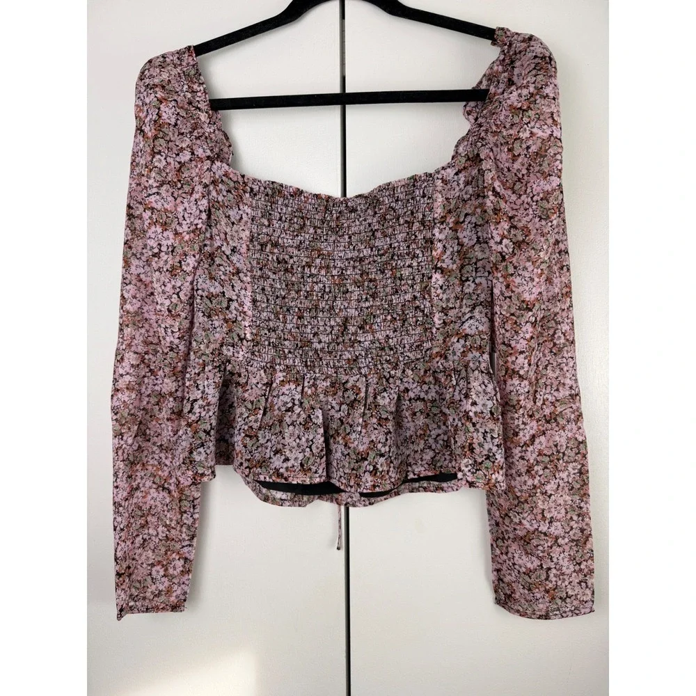 ASTR the Label‎ Floral Peplum Blouse Smocked Square Neck Dark Romance NWT Med